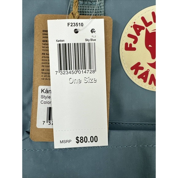 Fjallraven Kanken Backpack 23510. Sky Blue. Inside, Front And Side Pockets. - Picture 7 of 7